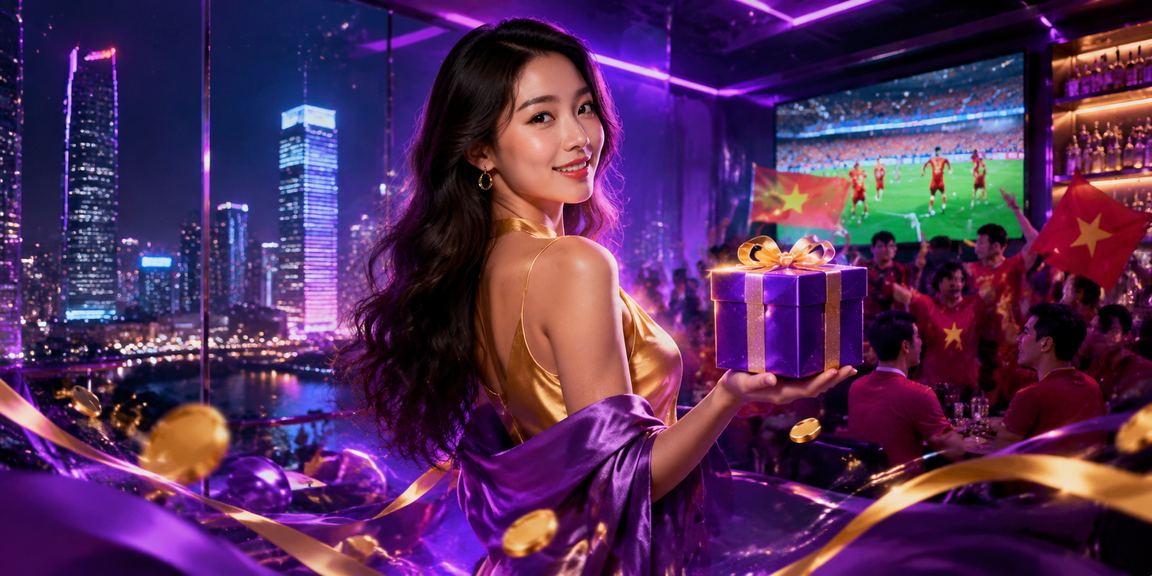 Biển hiệu neon Hà Nội về đêm với thông tin chương trình hoàn tiền cược