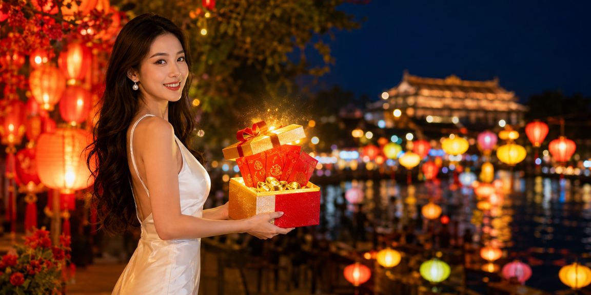 Người chơi tại chợ đêm Huế cầm phong bì đỏ may mắn, khám phá ưu đãi casino và cá cược trực tuyến